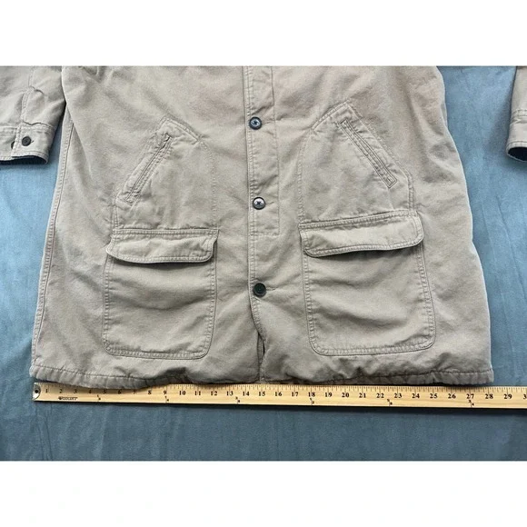 Lands End Mens XXL Tall Khaki Tan Cotton Canvas Barn Coat Plaid Lined 214682